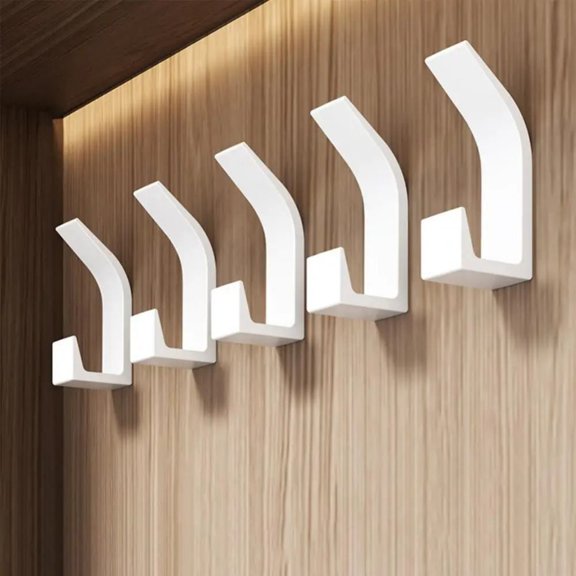 5Pcs/Set Self-adhesive Bathroom Kitchen Anti-slip No Drilling Shower Organizers Wall Hanging Hooks Plastic Storage Hanger WHITE