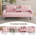 thumbnail image 6 of Modern Sofa Bed with Two Cup Holders, Upholstered Convertible Futon Couch with Pillow, Velvet Sleeper Sofa with Nail Head Trim, for Living Rooms, Apartments, Pink, 6 of 8