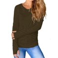 thumbnail image 2 of Women's Long Sleeved Thumb Hole T-Shirt Crew Neck Plain Shirts Casual Ruched Tee Tops, 2 of 5