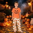 thumbnail image 2 of Family Matching Halloween Pajamas Set - 2 piece Pumpkin Face Short Sleeve Top & Pants, Holiday Cartoon Pumpkin Print Matching Family Halloween Pajamas for 6 Years Pjs, 2 of 6
