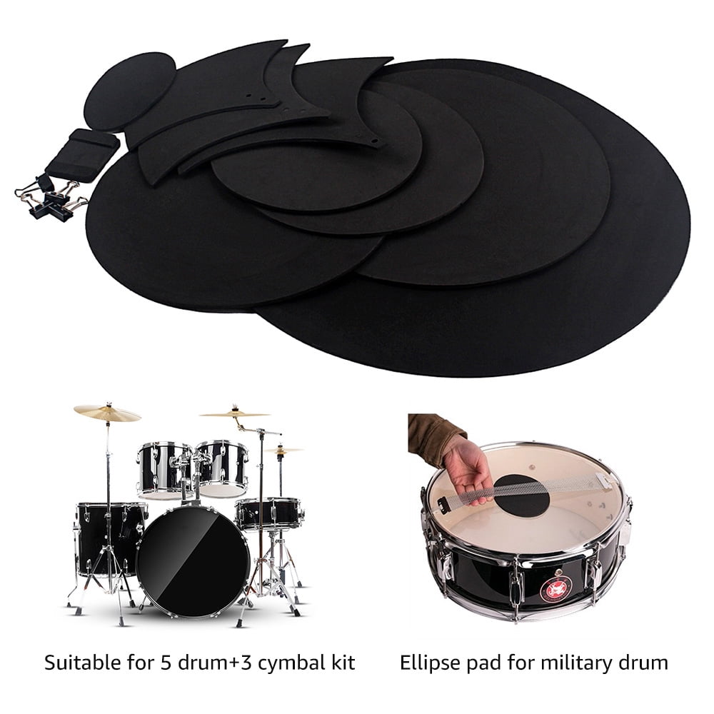 Nishore Mute Pads, Belt Mat With Pads Blocks Belt Mat With 4 Binder Drum Head Pad Sound Off Blocks Pad Mat Drum 4 Binder Clips Mat Drum Head Drum Mute Pad Sound Off Pad Set Drum Mat With 4