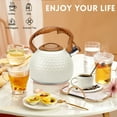 thumbnail image 6 of Uscover 3.2 Qt Stainless Steel Stovetop Whistling Tea Kettle, White, Ergonomic Handle and Button-Control Spout, 6 of 12