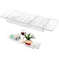 thumbnail image 1 of HLONK Expandable Bathtub Caddy Tray 56.5cm to 80.5cm Adjustable Length Clear Bathtub Tray Plastic Drain Bath Shelf Caddy Nonslip Multifunctional Bathtub Storage Rack Hollow, 1 of 9