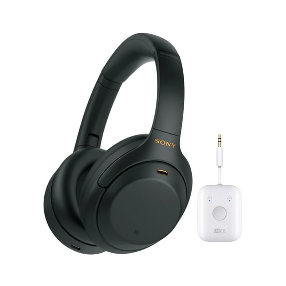 Sony WH-1000XM4 Wireless Noise Canceling Over-Ear Headphones (Black) with Wireless Audio Adapter (2 items)