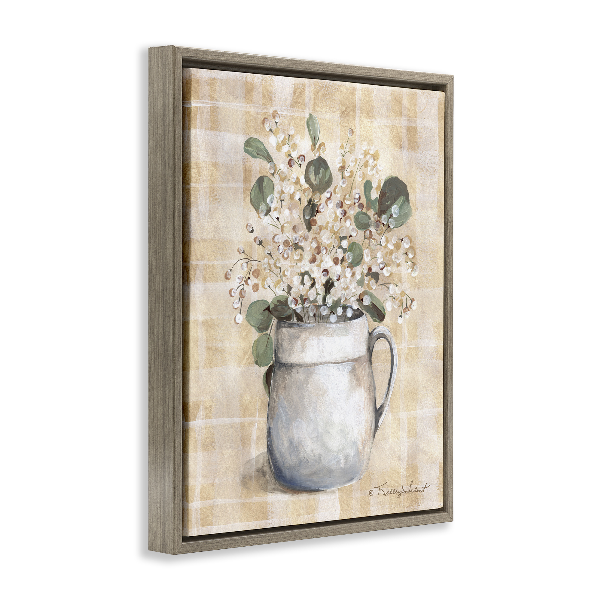 Stupell Industries Eucalyptus in Pottery Botanical & Floral Painting Brown Floater Framed Art Print Wall Art, 17 x 21