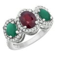thumbnail image 1 of 14K White Gold Natural Quality Ruby & Emerald 3-stone Mothers Ring Oval Diamond Accent, size 5, 1 of 2