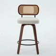 thumbnail image 2 of Newest Set of 2 26-Inch Counter Height Bar Stools - Walnut Black, Cane Rattan Back, Beige Linen Upholstered Seat, Swivel Design for Kitchen Island/Bar/Counter, 2 of 9