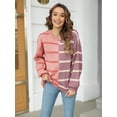 thumbnail image 2 of ORUYROP Chandail Rayé pour Femmes Col Rond Manches Longues Tricoté Bloc de Couleur Décontracté Ample Léger pour Femmes, 1-Rose, TTG, 2 of 6