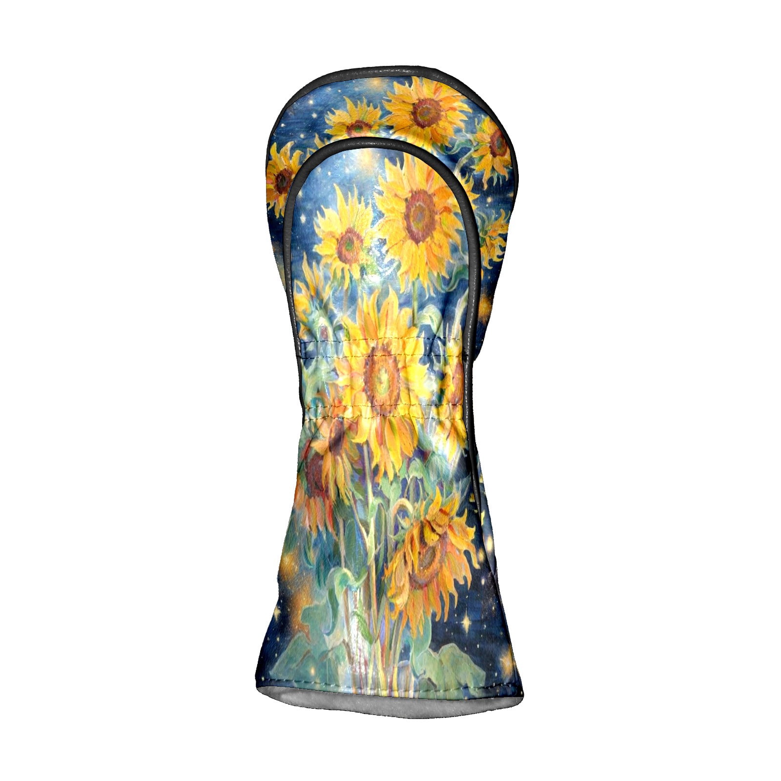 Golf Club Covers, Blue Sunflower Premium PU Leather Driver Hybrid Putter Head Covers with Velvet Lining, Waterproof Golf Gifts for Men Women