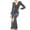 Gray, variant on Herrnalise Women's Long Sleeve Deep V Neck Solid Color Neck Padded Shoulder Midi Calf Dresses S-2XL
