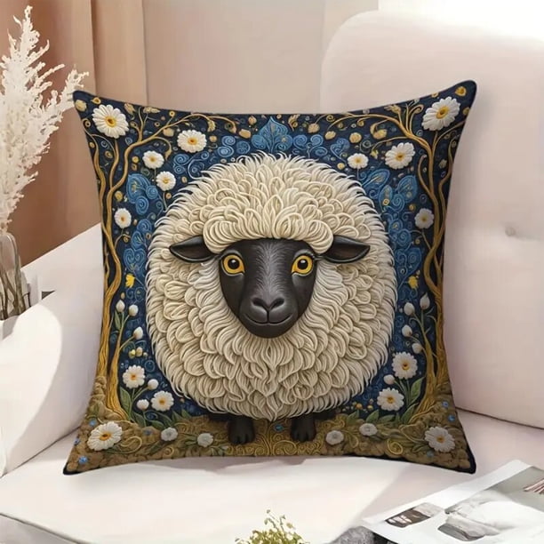 Funda de almohada decorativa con estampado de cordero y oveja | Funda de cojín de poliéster suave de 45 x 45 cm con cremallera oculta para sofá, cama y decoración del hogar