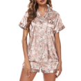 thumbnail image 2 of Purple Silky Pajamas for Women Polyester,Spandex Y2k Cute Printed Short Sleeve High Waist Shorts Set Homewear Pajama Set M, 2 of 4