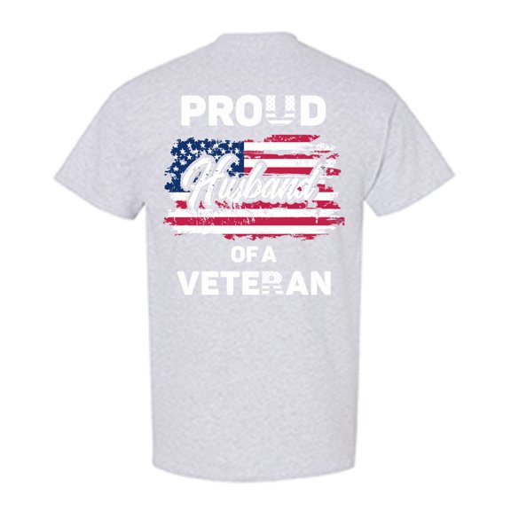 Awkward Styles Proud Husband of a Veteran Shirt 4th of July Gifts USA Flag Tshirt for Husband I'm American Veteran Husband T shirt Proud American Vintage USA T-shirt for Husband Print on the Back Only
