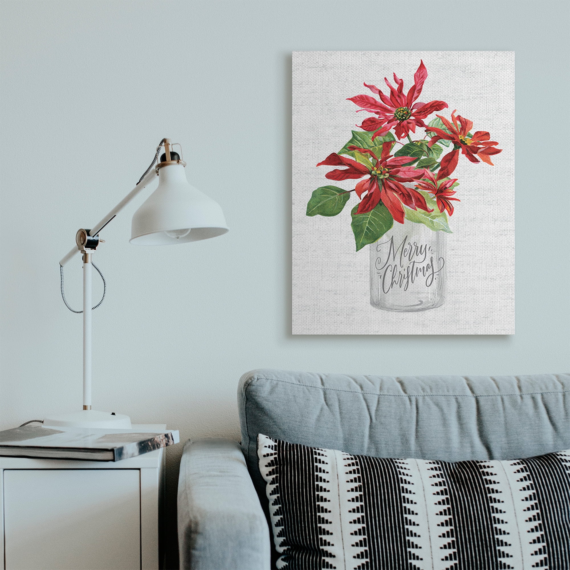Stupell Industries Merry Christmas Phrase Country Poinsettia Bouquet Holiday Painting Gallery Wrapped Canvas Art Print Wall Art, 30 x 40