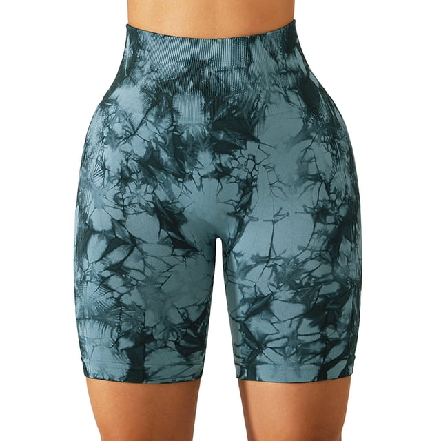 Pantalones cortos de Yoga para mujer, mallas de cintura alta con Control de barriga y levantamiento de cadera, pantalones cortos de deporte y entrenamiento sin costuras teñidos con lazo para mujer