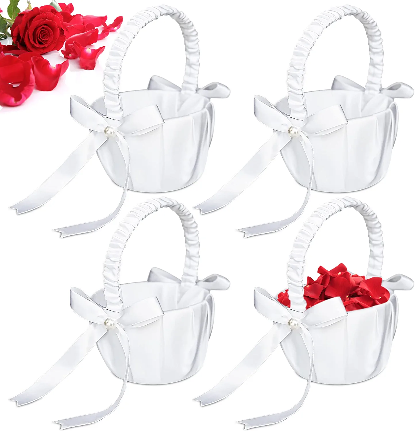 Elegant White Floral Flower Girl Basket – Wedding Petal Holder for Girls