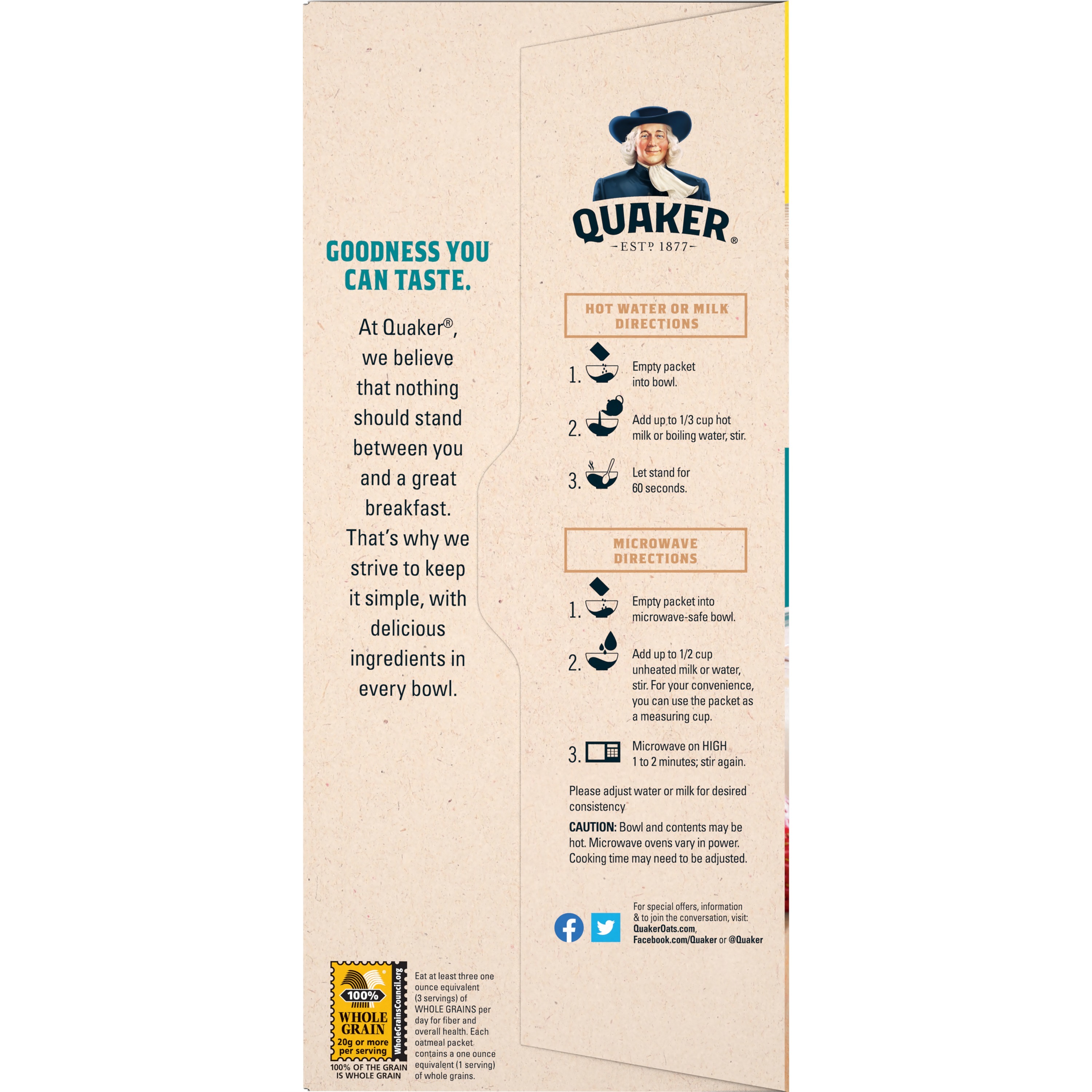 Quaker Instant Oatmeal, Fruit & Cream Variety Pack, Quick Cook Oatmeal, 1.1 oz Packets, 20 Pack - image 6 of 12
