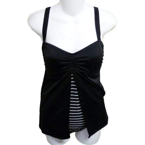 Tropical Escape Womens Black & White Stripe1 Piece Swimsuit Swim Dress Size 10