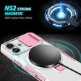 thumbnail image 4 of Phone Case for iPhone 16 with Sliding Camera Cover, Hand Grip Anti Slip Design Kickstand Ring Holder Hybrid Magnetic Wireless Charging Phone Cover for Apple iPhone 16 - White+Pink, 4 of 10