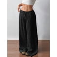thumbnail image 2 of Wide Leg Pants for Women Flowy Palazzo Drawstring Elastic Waist Trousers Beach Vacation Clothes Black XL, 2 of 9