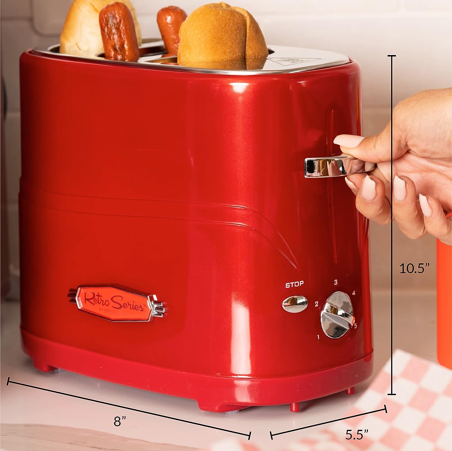 Nostalgia Hot Dog Toaster Retro Toaster Oven Hotdog and Bread Toaster with Mini Tongs - image 5 of 8
