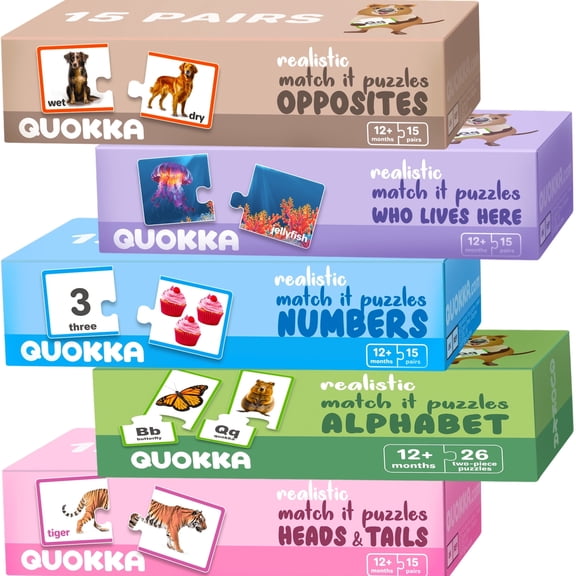 Quokka Durable Cardboard Puzzle Megaset Realistic Animals Numbers for Toddlers 1-3, Educational Matching Games for Kids 3-5