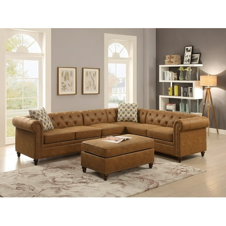 Mid Century Design Large L Shaped Sectional In Breathable Mid Century Design Large L Shaped Sectional In Breathable Leatherette Camel Color Loveseat Wedge