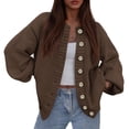thumbnail image 1 of Suéter PRETTYGARDEN 2025 Tejido Grueso con Botones Marrón Talla L, 1 of 5