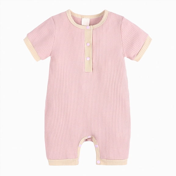 CAUYDY Preemie Girls Pajamas Spring Summer Newborn Clothes for Boys Baby Short Sleeve Jumpsuit Unisex Infant One-Pieces 0 3 6 9 Months 1T 2T Sizes 12-18 Months,Pink