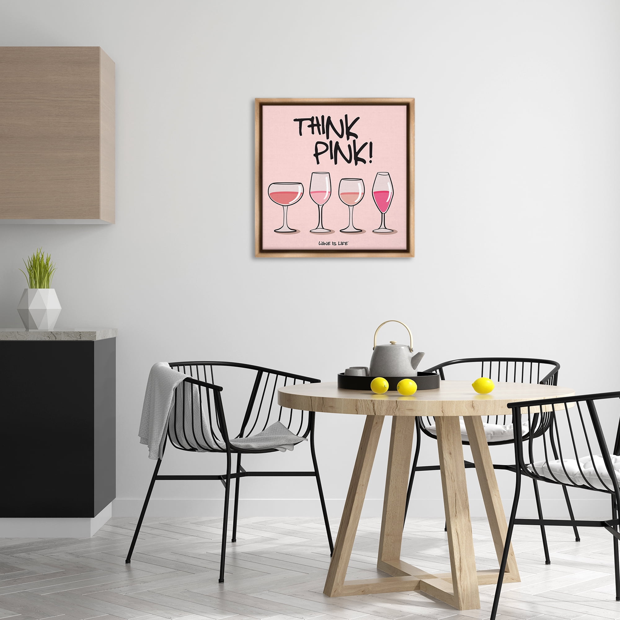 Stupell Industries Think Pink Champagne Food & Beverage Painting Brown Floater Framed Canvas Art Print Wall Art, 25 x 25