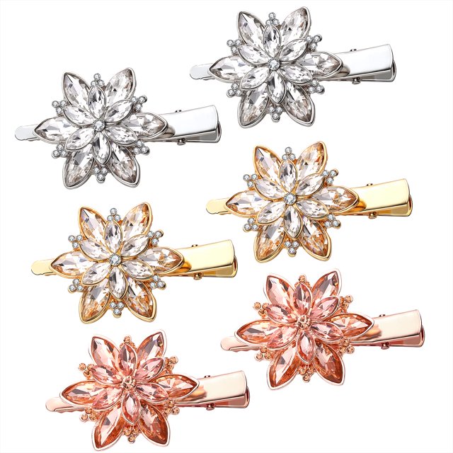 Bvga 3 Pares De Pasadores Para El Cabello Para Mujer Flequillos De Diamantes De Imitación De Cristal Pinzas Para El Cabello Flor De Metal Mariposas Clips De Hoja Accesorios Decorativos Para El Cabello