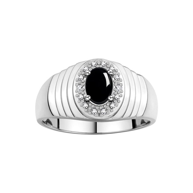 RYLOS Men's Rings Sterling Silver Classic Halo Of Diamonds 7X5MM Oval Gemstone Ring Cabochon Onyx October Birthstone Rings For Men Size 10