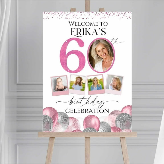 YaHaku Personalized 60th Welcome Sign, Look Who's 60, 60th Birthday Party Poster, 60 Birthday Decor Birthday Gift for Women