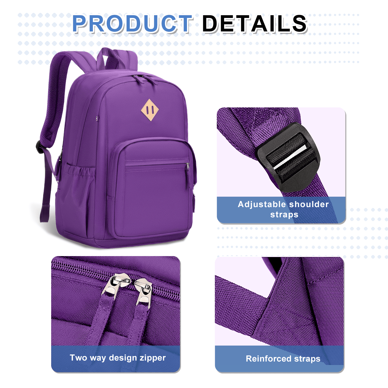 DAKIMOE Travel Backpack for Women Men Laptop Backpack with Computer Compartment Waterproof Large Capacity Wear Resistant Scratch-proof for Travel College Bussiness School, Purple