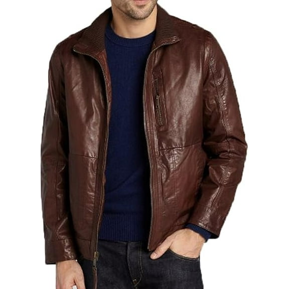 New Mens Dark tan Leather Jacket Slim fit Biker Motorcycle Genuine lambskin jacket A660