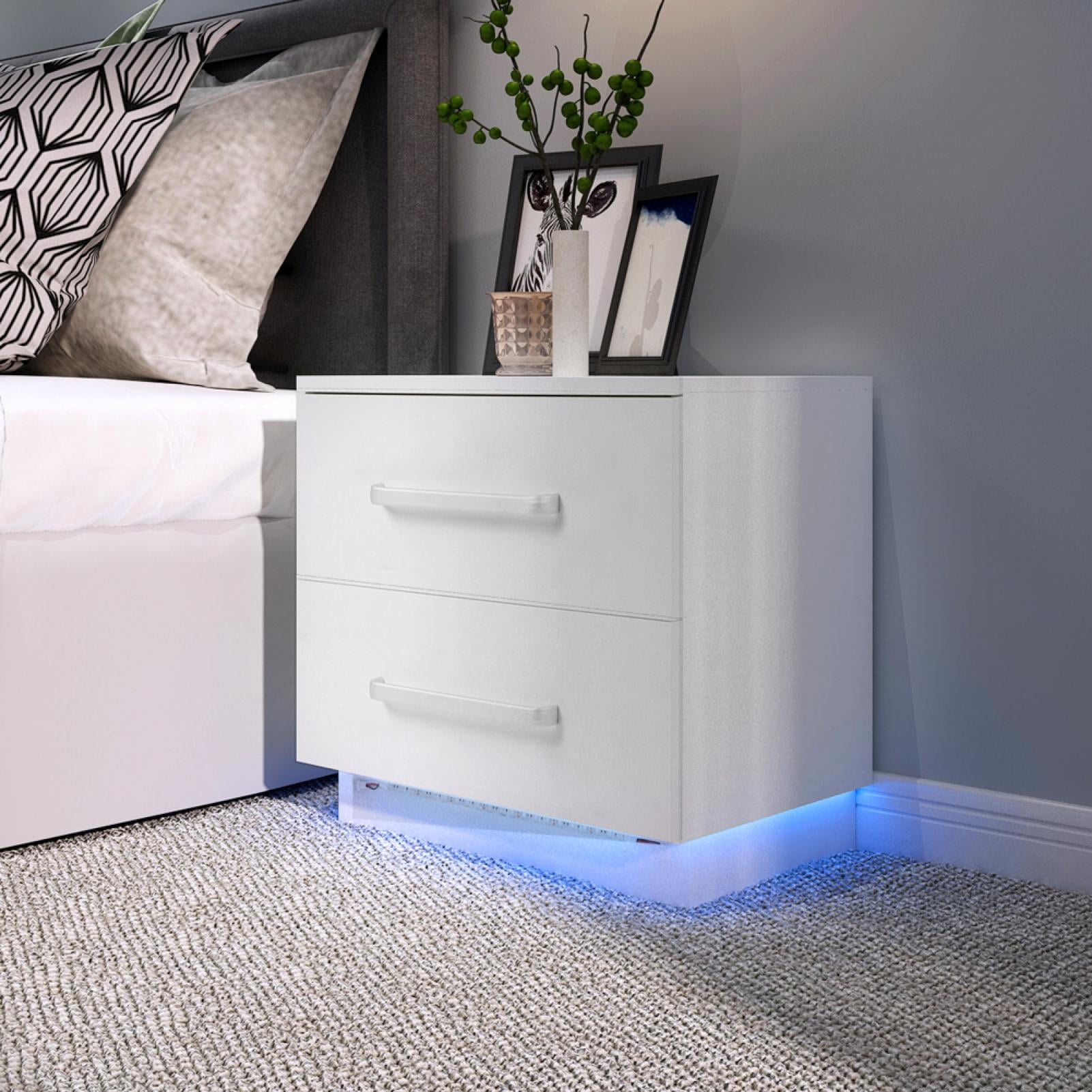 Youthink High Gloss Led Nightstands 2, White High Gloss Tall Side Table