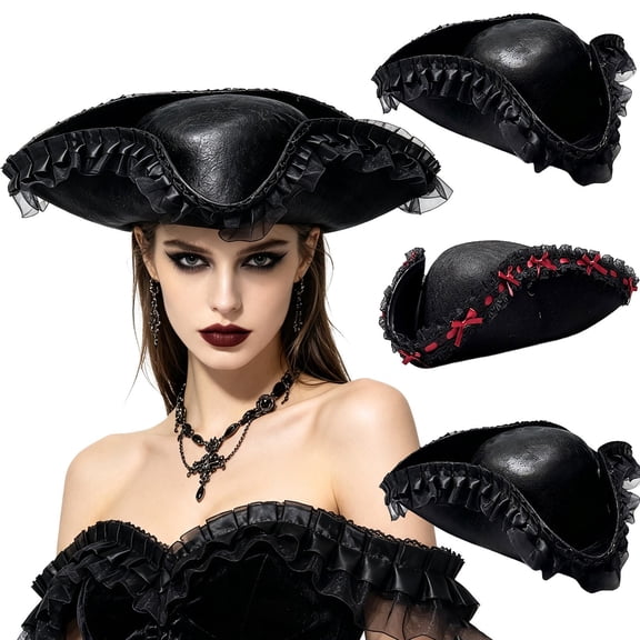 Hkoxplj Clearance Halloween Leather Pirate Hat Lace Bowknot Cosplay(B)