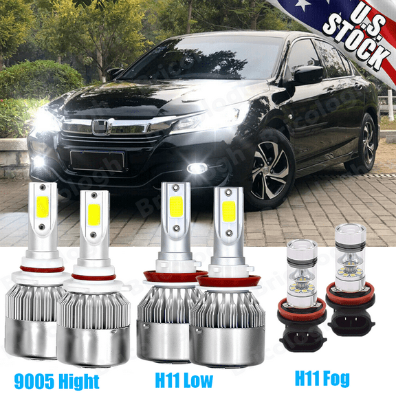 For Honda Accord 2013-2015 - 6x LED Headlight Hi/Lo   Fog Light Bulbs Combo Kits