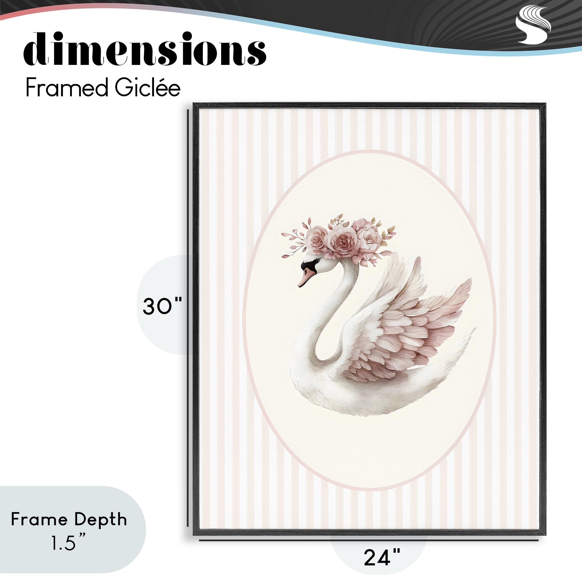 Stupell Industries Nursery Ballerina Swan Striped Black Framed Giclee Art, design by LSR Design Studio