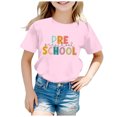 thumbnail image 2 of FAOWME Child Fashion T-Shirt Back To School Season Printed Round Neck Short Sleeve Casual Tops Tee Pink 4-5 Years, 2 of 4