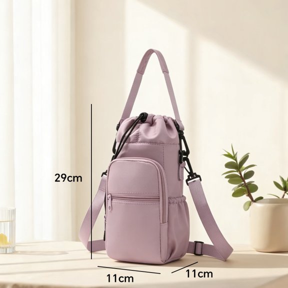 Water Bottle Holder Crossbody Sling Bag, Waterproof Lightweight Shoulder Travel Bag with Drawstring Pocket for Walking Hiking Daily Outings