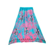 Mogul Women's Tie Dye Maxi Skirt Blue A-Line Boho Style Long Skirts