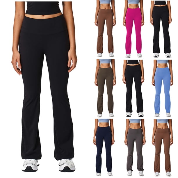 Pincandy Women's Solid Color High Waist Flared Yoga Pants, Elastic Waist, Stretchy Fabric, Yoga & Daily Fitness