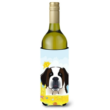 

Carolines Treasures BB2114LITERK Saint Bernard Summer Beach Wine Bottle beverage Insulator Hugger Wine Bottle