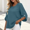 thumbnail image 5 of KTFgvq Women's Scoop Neck 3/4 Sleeve Blouses, Relaxed Fit Casual Tops, Solid Color Tees, Lightweight Linen for Vacation, Summer, Navy S, 5 of 7