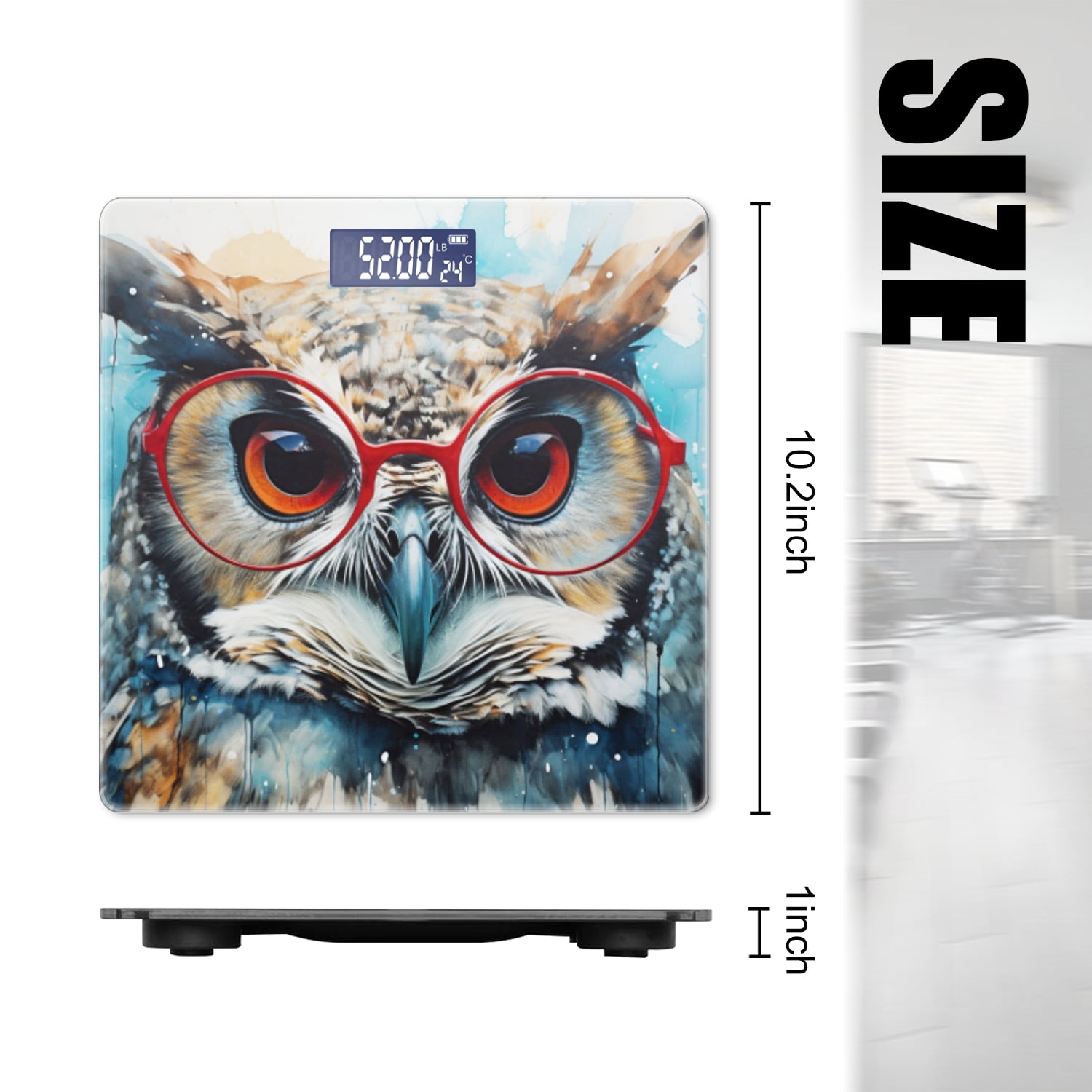 Digital Bathroom Scale with Large LCD Display,High Capacity Scale 400 lbs High Precision body fat scale-Cute Owl Bird With Glasses Watercolor
