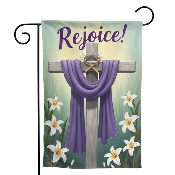 He Is Risen Easter Floral Cross Double Sided Polyester Garden Flag 12.5x18 Inch - Spring Porch & Yard Decor