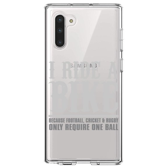 DistinctInk Clear Shockproof Hybrid Case for Samsung Galaxy Note 10 (6.3" Screen) - TPU Bumper Acrylic Back Tempered Glass Screen Protector - I Ride Bike - Sports Only Require 1 Ball