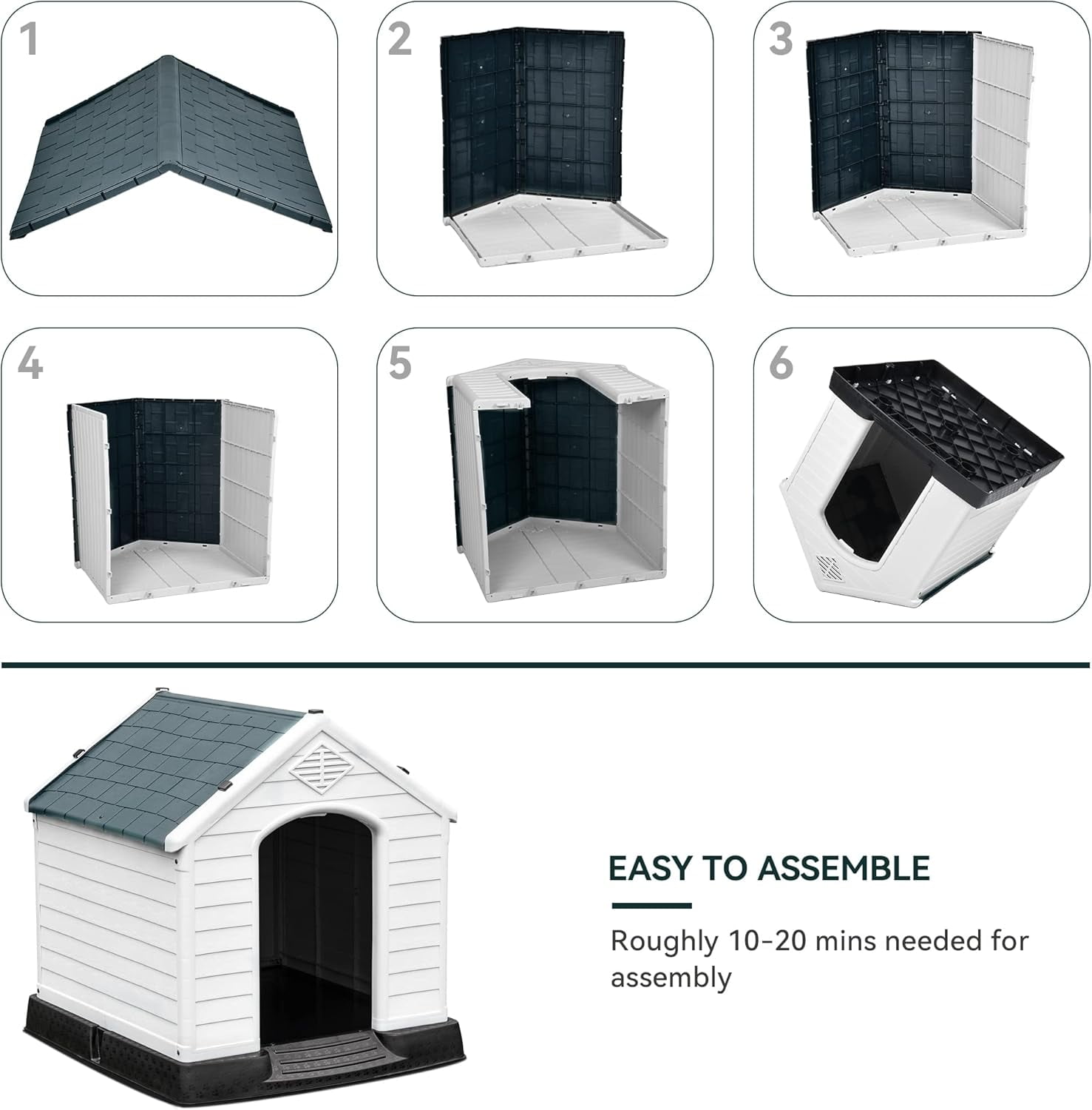 28.5'' Plastic Dog House Outdoor Indoor Doghouse Puppy Shelter Water Resistant Easy Assembly Sturdy Dog Kennel with Air Vents and Elevated Floor (28.5''L*26''W*28''H, Blue)