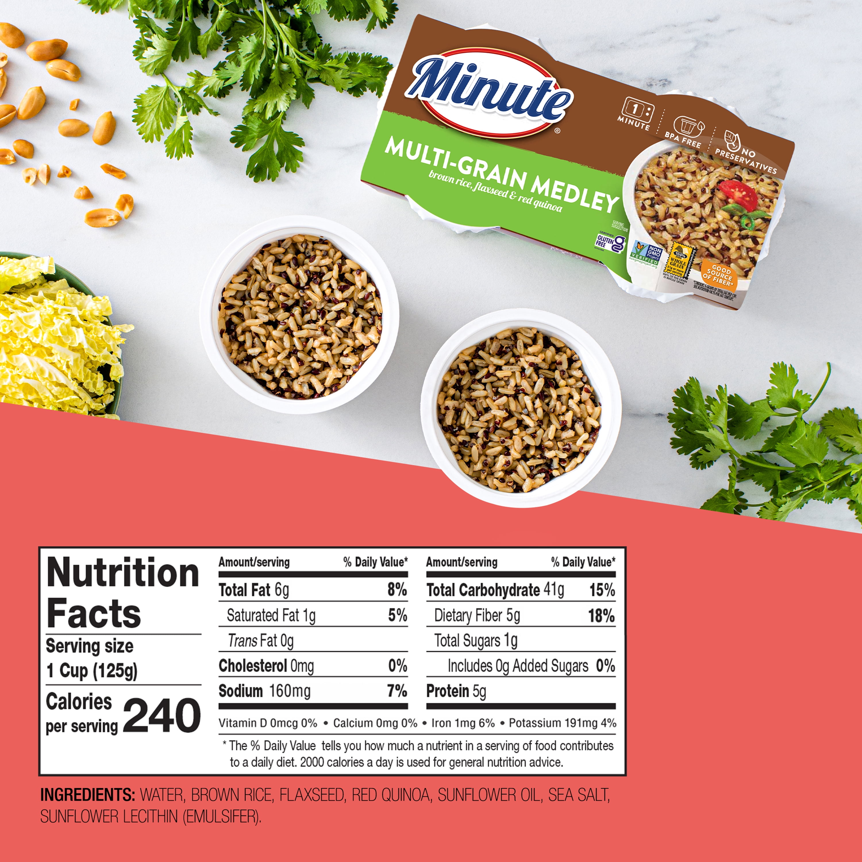 (4 pack) Minute Ready to Serve Multi-Grain Rice Medley, 4.4 oz, 2 Cups